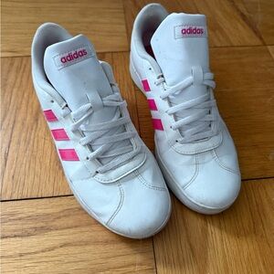Adidas Women's White Sneakers with Pink Stripes